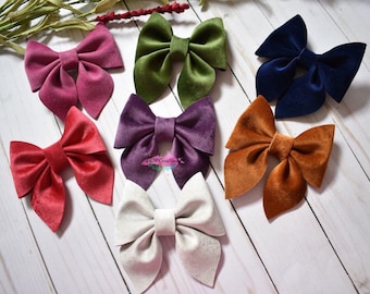 Fall Velvet Hair Bows, Fall Hair Bows, Fall Hair Clips, Fall Headband Baby, Velvet Hair Bow, Velvet Hair Clip, Solid Color Bows, Sailor Bows