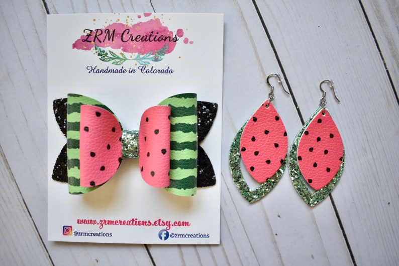 Mommy and Me Set Watermelon Bow Watermelon Headband Watermelon Earrings Watermelon Clip Watermelon Hair Bow