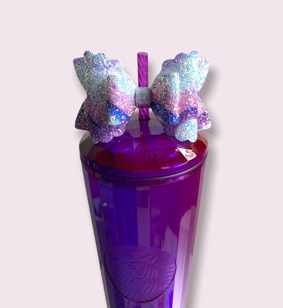 Pink, Purple & Blue Glitter Straw Bow Bow Straw Topper Bows for Cups  Starbucks Blue Glitter Grid Tumbler Stanley Bow Christmas Gift 