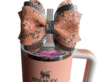 Stanley Periwinkle Shimmer, Peach Silver, Bellini Shimmer Straw Topper, Stanley Cup Accessories, Simple Modern Bow Straw, Stanley Handle Bow