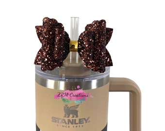 Chocolate Gold Stanley Accessories, Brown Gold Bow Straw Topper, Bows for Tumbler, Simple Modern Topper, Bow Topper