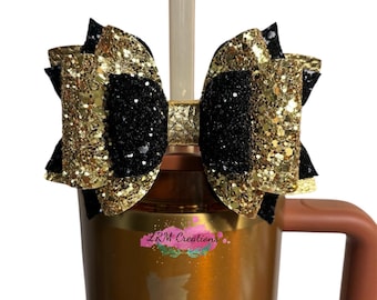 Stanley Black Honey Straw Bow Topper, Stanley Protour Cup Accessories, Black Gold Tumbler Topper, Simple Modern Straw Topper, Bows for Cups