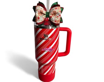 Stanley Holiday Botanical Bow, Candy Cane Twist Accessories, Stanley Tumbler Bow Straw Topper, Stanley Mistletoe Twist Cup Accessories, Bow