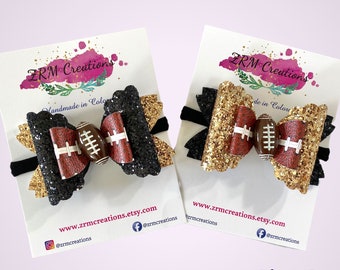 Football Hair Bow, Black Gold Hair Clip, Black Gold Headband, Football Bows for Babies Toddler, Football Hair Clip, Football Hair Accessory