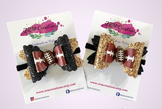 Football Hair Bow, Black Gold Hair Clip, Black Gold Headband, Football Bows for Babies Toddler, Football Hair Clip, Football Hair Accessory