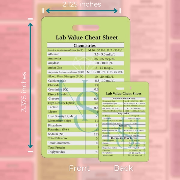 Lab Reference Nursing Pocket Badge Card | Badge Buddy | Vertical Layout