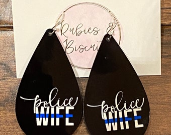 Police Wife earrings, thin blue line earrings, back the blue, LEO Wife earrings
