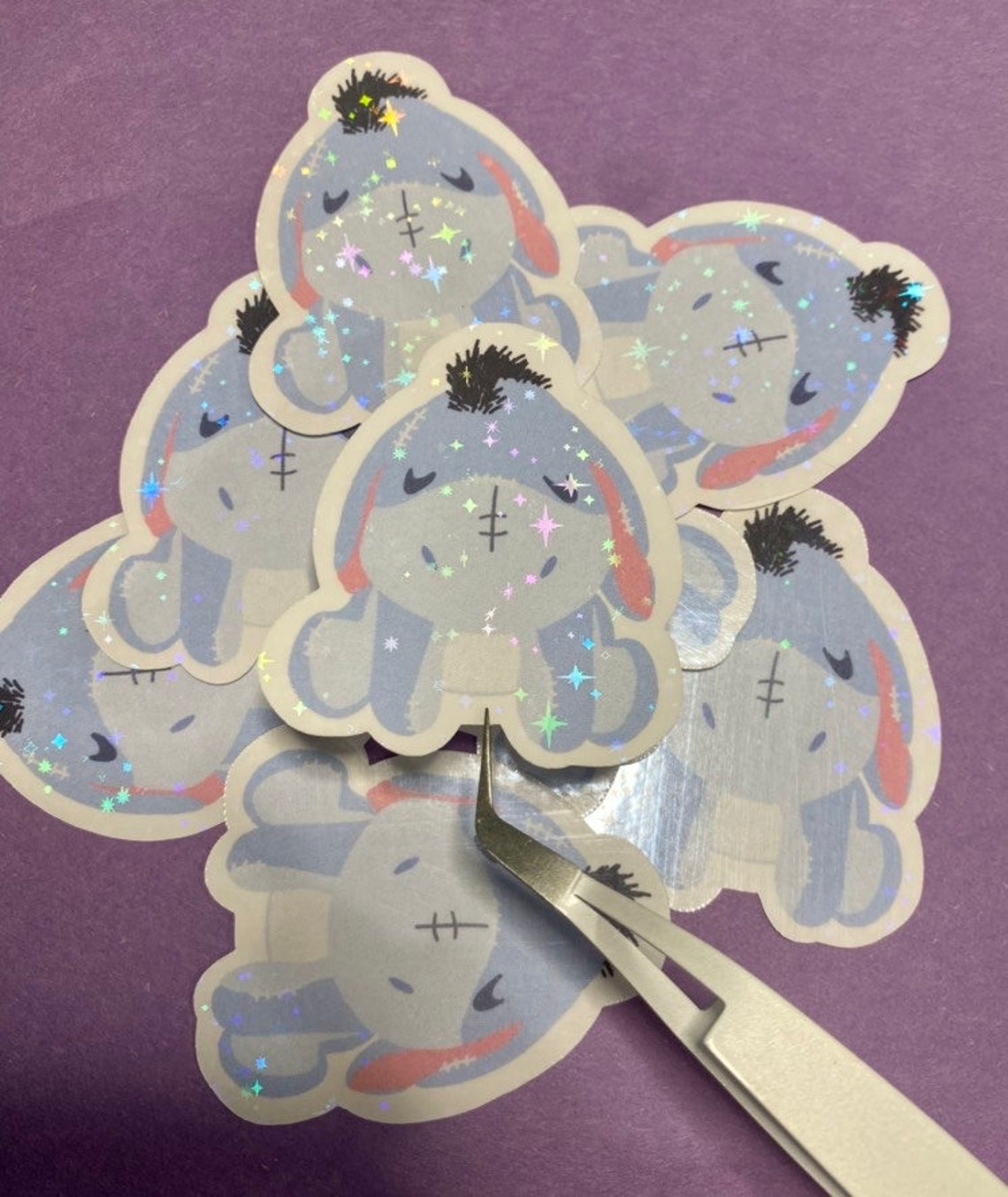 Sticker Plush Holographic Plushie Sticker Kawaii Handmade Die Cut Sparkly Sticker 2.5 ...