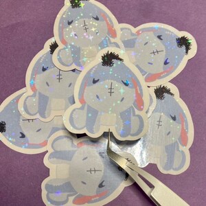 Holographic plushie sticker kawaii handmade die cut sparkly sticker 2.5”