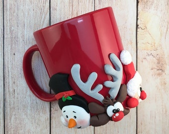 Mug Santa's friends,  Mug Santa Claus, Mug with Santa, Christmas mug, Santa with Christmas Deer, Christmas present, Christmas tree decor