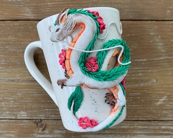 White Dragon mug, Dragon Sculpture, Fantasy White Dragon, 3d Dragon, Dragon Coffee cup