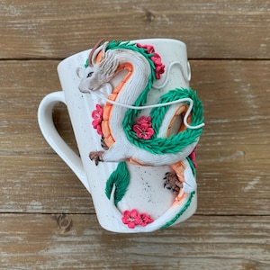 White Dragon mug, Dragon Sculpture, Fantasy White Dragon, 3d Dragon, Dragon Coffee cup