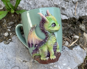 Mini Dragon mug, Cute Dragon mug, Polymer Clay Dragon, Small Dragon cup