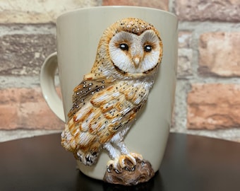 Kubek z sową, prezent dla ornitologa, sowa 3D, sztuka z sową, kubek z sową, prezent dla nocnego sowy, sztuka z sową