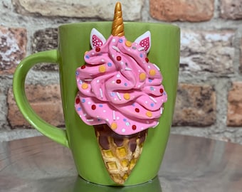Eisbecher, Eiscreme 3d, Eiscreme Einhorn, Tasse mit Eiscreme, niedlicher Einhornbecher