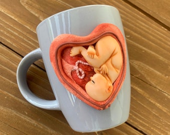 Taza de embrión, taza de café de embrión, embrión de arcilla polimérica, regalo para embarazadas