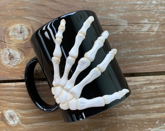 Taza de café esqueleto, esqueleto de polímero, taza de esqueleto, arte esqueleto, mano esqueleto 3d