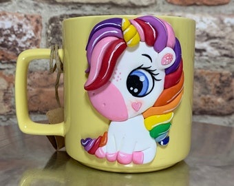 Cute rainbow unicorn mug, Mug with unicorn, Unicorn 3d