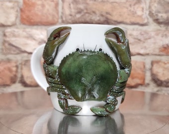 Taza de cangrejo, taza de cangrejo, cangrejo verde, taza de ciervo escarabajo, taza con cangrejo, taza con cangrejo verde
