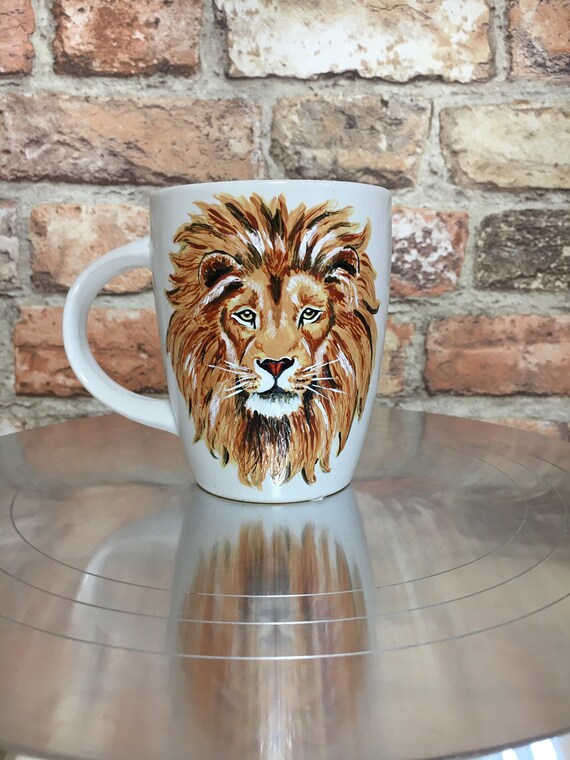 Hand-drawn Lion Mug, Lion King mug, Lion Coffee Mug, Mug with Lion, Beast King mug, Panthera Leo mug, animal mug