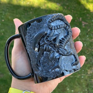 Alien Coffee cup, Aliens mug, Alien 3d, Scary mug, Handmade Alien, Polymer Alien, Scary gift