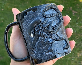 Alien Coffee Cup, Aliens Mug, Alien 3d, Scary Mug, Handmade Alien Coffee Cup, Aliens Mug, Alien 3d, Scary Mug, Handmade