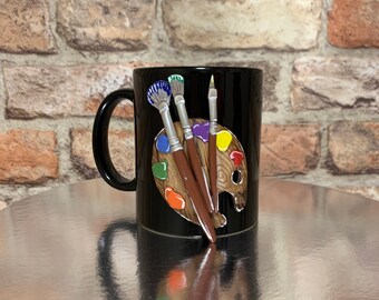 Mug for the artist, art mug, watercolor paint mug, creative gift for an artist, mug with palette and brushes, a gift to the artist,