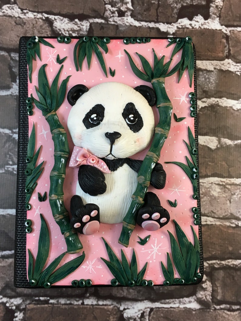 Panda notebook Panda diary Notebook with polymer clay Panda Etsy