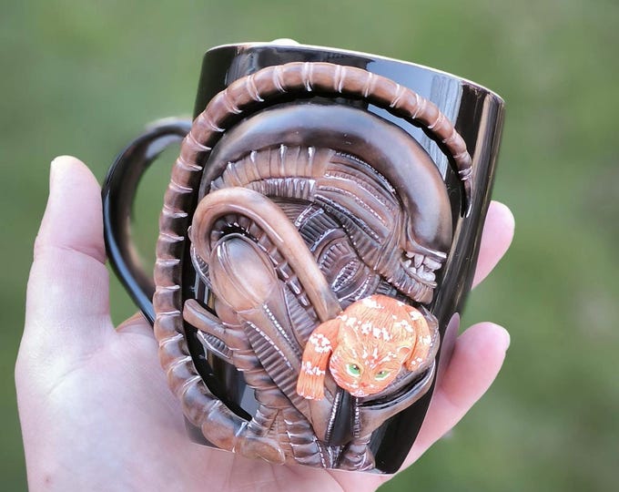 Alien mug, Alien Coffee cup, Alien 3d, Handmade Alien, Polymer Alien, Realistic Alien
