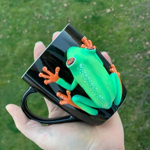 Tree frog mug, Red-eyed tree frog mug, Tree frog polymer, Tree frog 3d, Agalychnis callidryas mug