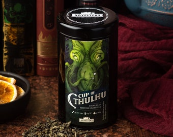 Call of Cthulhu Tea with Bookmark, HP Lovecraft Bookish Gift, Souvenir of R'lyeh, Spooky Tea Tin