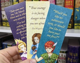 Classic Fantasy Literature Watercolor Bookmarks, Neverland, Oz, Wonderland, Stocking Stuffers for Bookworms