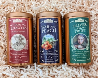 Classic Literature Tea Bundle with Bookmarks, Punny Librarian Stocking Stuffers inspired by Don Quixote, Oliver Twist, Leo Tolstoy