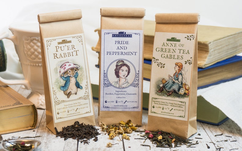 Bookish Tea Sampler Gift Set with Bookmarks Loose Tea Kraft Bags