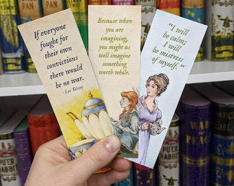 Classic Tea Lover Watercolor Bookmarks, Anne of Green Gables, Jane Austen, Leo Tolstoy