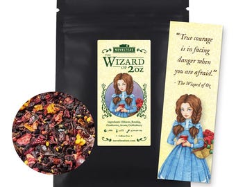 Wizard of Oz Tea Blend, Valentines Day Gift with Bookmark, Magical Loose Leaf, Organic Hibiscus Rosehips Herbal Tea