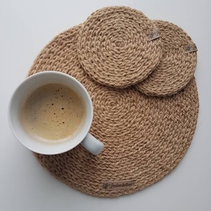Placemats placemats coasters round crocheted from 100% jute yarn