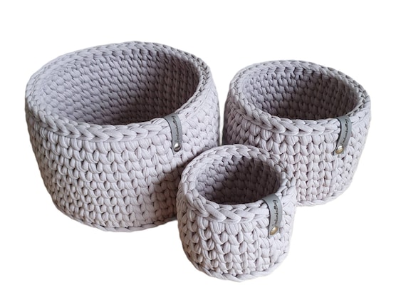 3er Set Körbe Häkelkorb Aufbewahrungskörbchen Utensilos Utensilo gehäkelt aus dem Textilgarn Ideal für den Wickeltisch