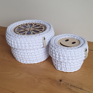 Basket lid wooden lid for crochet basket birch wood round patterned