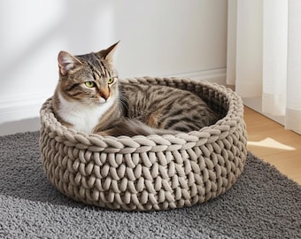 Cat basket, cat bed, dog basket, kitten/puppy basket crocheted from 100% recycled cotton yarn