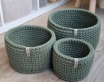 Handmade 3-piece XXL basket set made from recycled cotton
