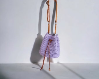 Crocheted handbag Torba with genuine leather elements