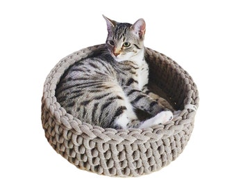 Katzenkorb Katzenbett Hundekorb Kitten Welpen aus 100% recycelten Baumwollgarn gehäkelt
