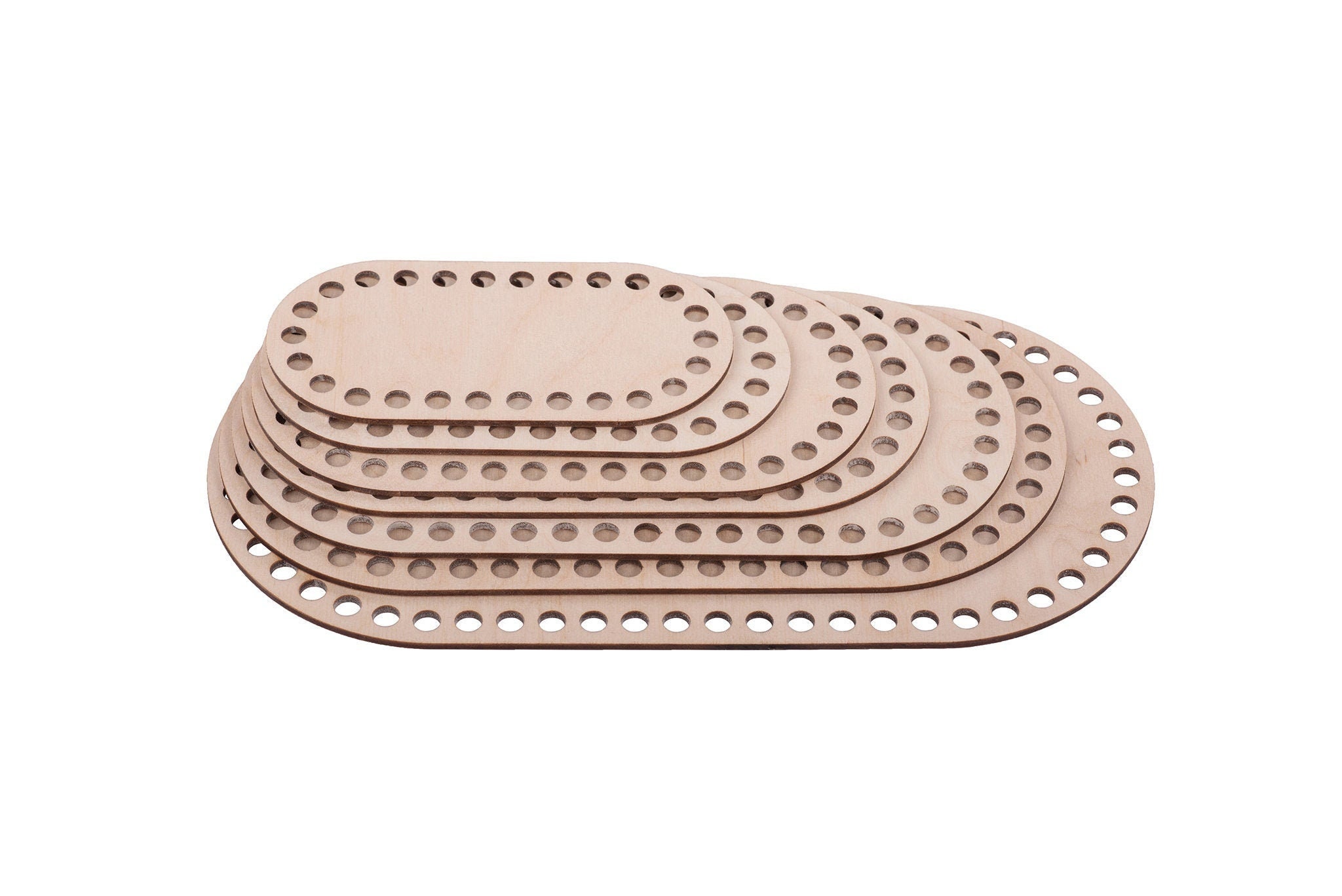 6 Stück Häkelböden Aus Holz - Oval & Rund Für DIY Taschen & Körbe