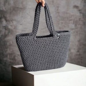 Shopping bag shopper beach bag crocheted from recycled Oeko-Tex cotton