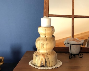 Brushed maple turned chandelier