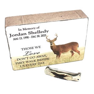 Deer Hunter Memorial Stone, Personalized Whitetail Deer Garden Memorial, In Loving Memory Gift for Hunter or Outdoorsman, 9x6 image 3