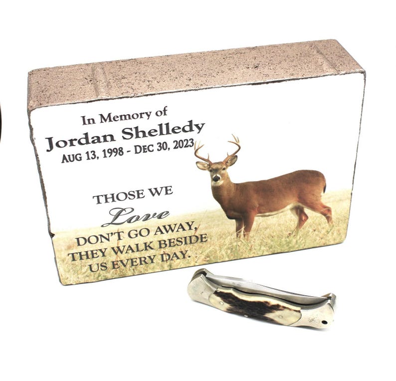 Deer Hunter Memorial Stone, Personalized Whitetail Deer Garden Memorial, In Loving Memory Gift for Hunter or Outdoorsman, 9x6 image 3