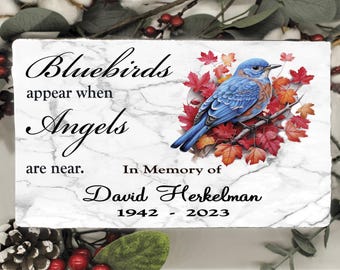 Personalized Bluebird Memorial Plaque, Marble-Style Stone, Remembrance Gift for Loss of Loved One