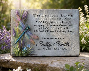 Personalized Dragonfly Memorial Stone, Garden Remembrance Decor, Outdoor loved one Gift
